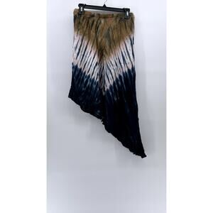 YOUNG FABULOUS & BROKE Women's Blue-Tan Tie-Dye Asymmetrical Midi Skirt SZ M